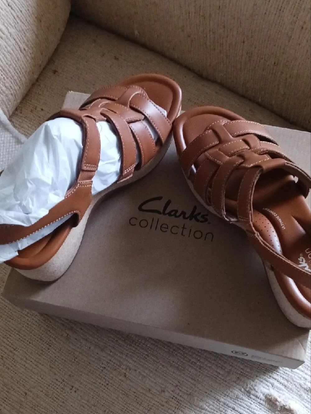 Clarks Brown Leather Strappy Wedge Sandals
